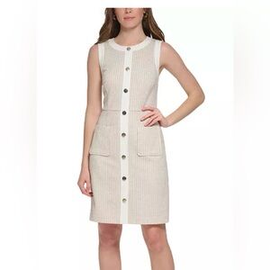 Tommy Hilfiger Women'sSheath Dress Sz 12 White Tan Beige check plaid sleeveless